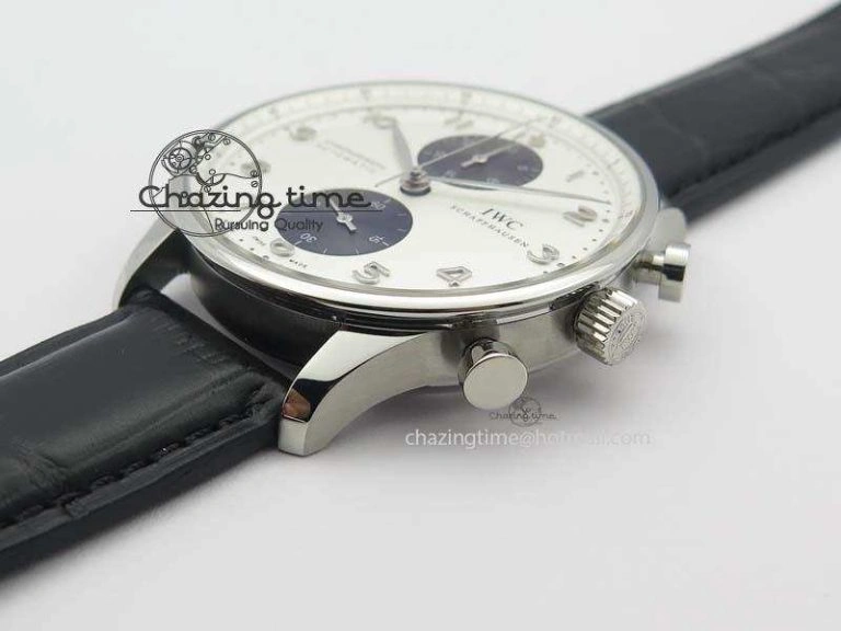 Portuguese IW371411 ZF 1:1 Best Edition SS Panda Dial On Black Leather Strap A79350