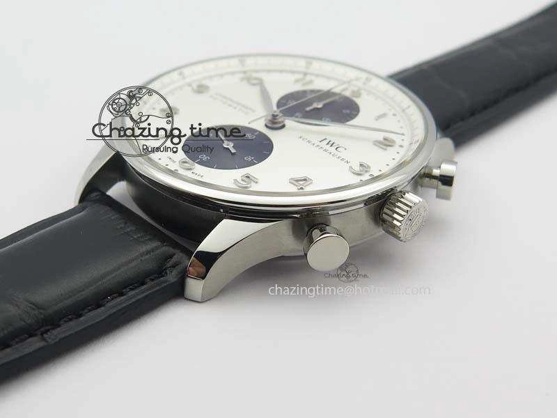 Portuguese IW371411 ZF 1:1 Best Edition SS Panda Dial On Black Leather Strap A79350