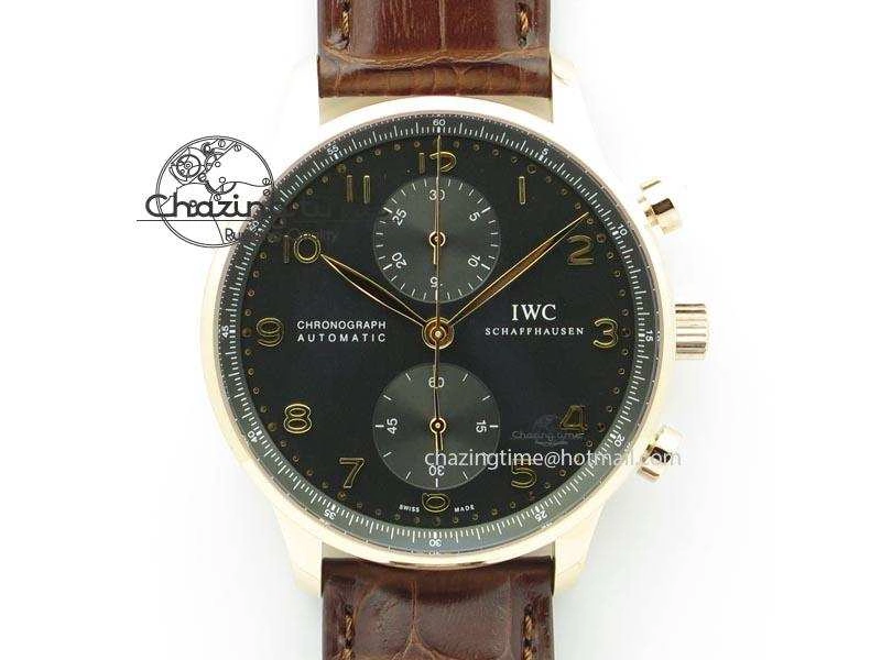 Portuguese IW371415 ZF 1:1 Best Edition RG Black dial On Brown Leather Strap A7750