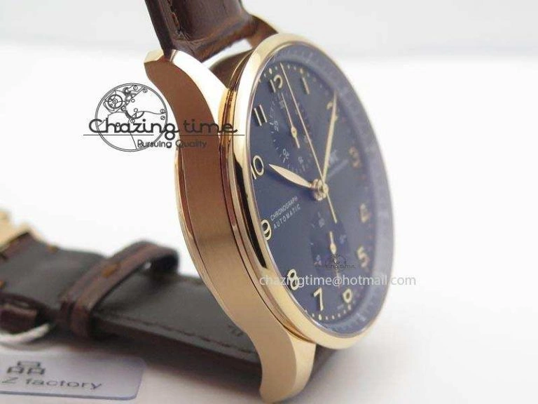 Portuguese IW371415 ZF 1:1 Best Edition RG Black dial On Brown Leather Strap A7750