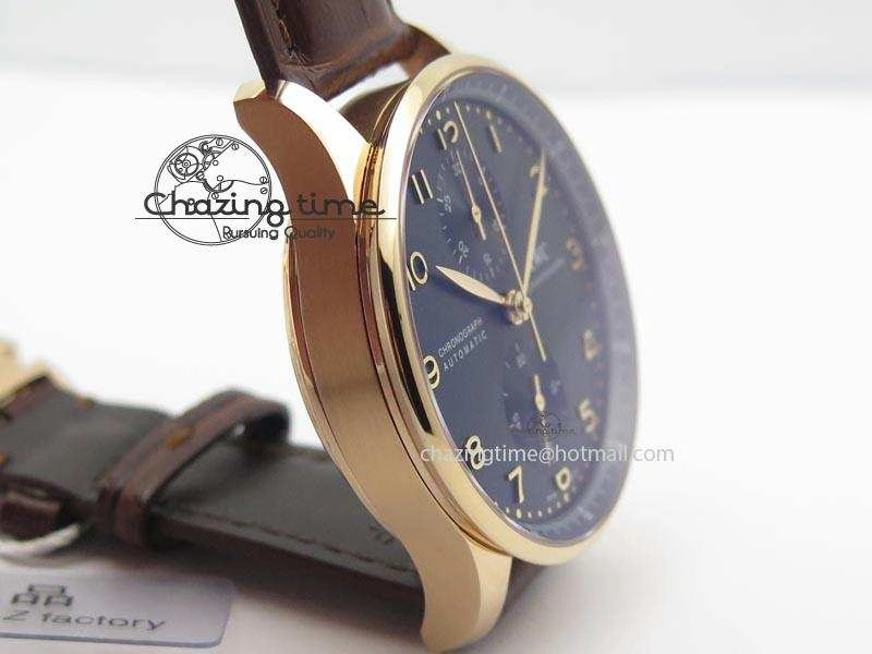 Portuguese IW371415 ZF 1:1 Best Edition RG Black dial On Brown Leather Strap A7750