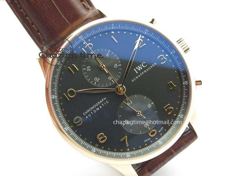 Portuguese IW371415 ZF 1:1 Best Edition RG Black dial On Brown Leather Strap A7750