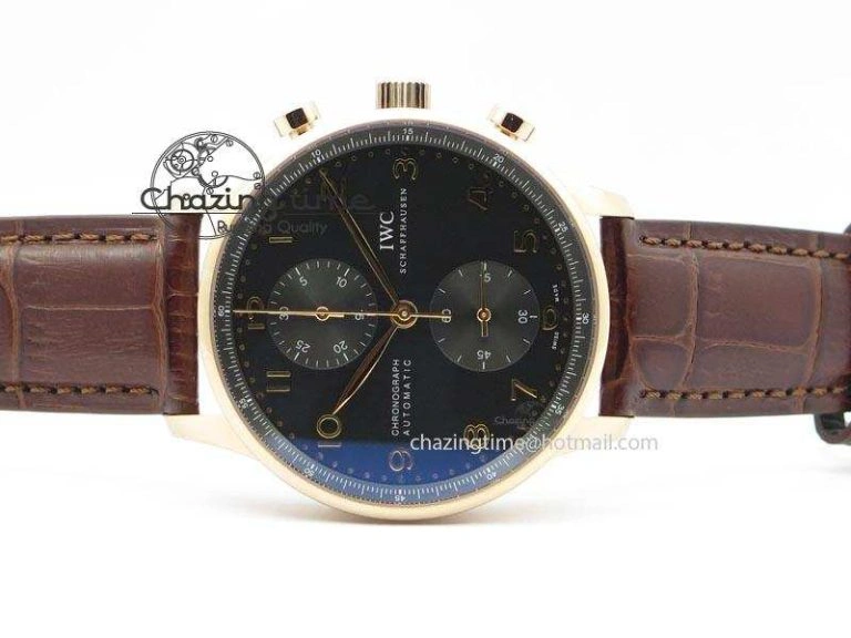 Portuguese IW371415 ZF 1:1 Best Edition RG Black dial On Brown Leather Strap A7750