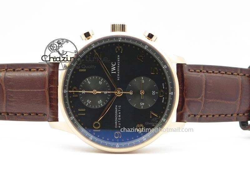 Portuguese IW371415 ZF 1:1 Best Edition RG Black dial On Brown Leather Strap A7750