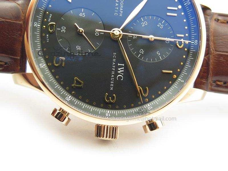 Portuguese IW371415 ZF 1:1 Best Edition RG Black dial On Brown Leather Strap A7750