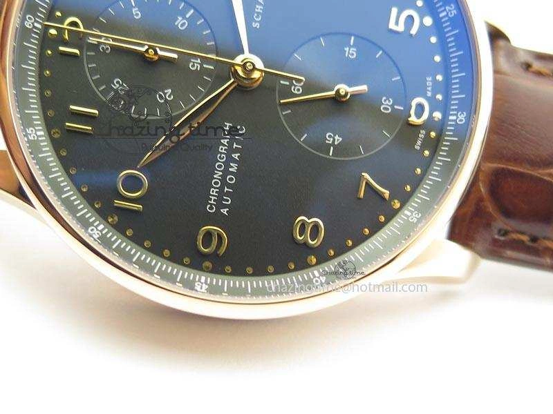 Portuguese IW371415 ZF 1:1 Best Edition RG Black dial On Brown Leather Strap A7750