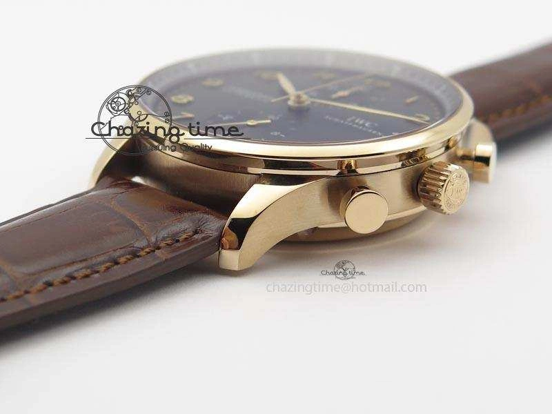 Portuguese IW371415 ZF 1:1 Best Edition RG Black dial On Brown Leather Strap A7750