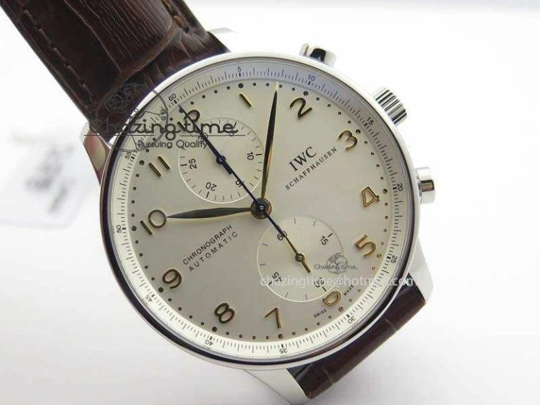 Portuguese IW371445 ZF 1:1 Best Edition SS White Dial Gold Markers On Brown Leather Strap A79350 V3