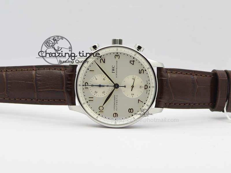 Portuguese IW371445 ZF 1:1 Best Edition SS White Dial Gold Markers On Brown Leather Strap A79350 V3