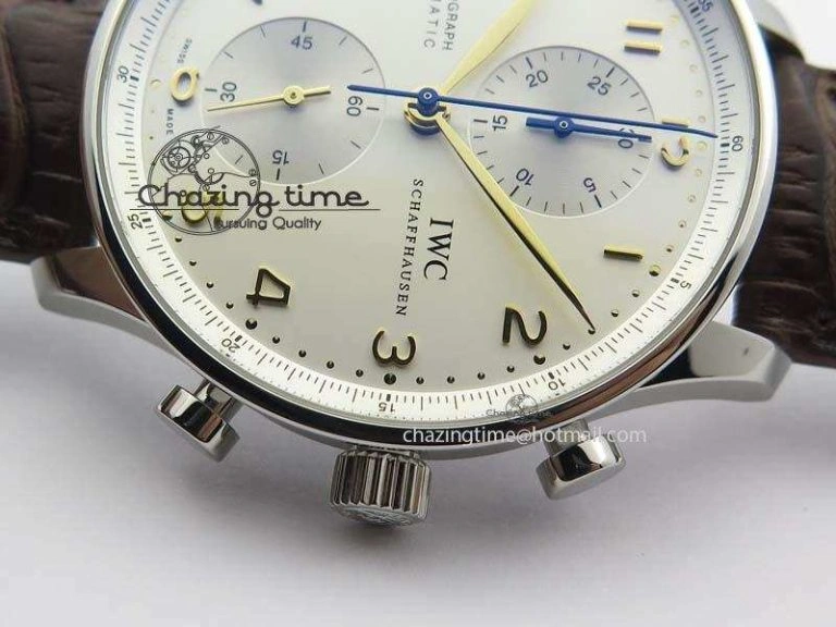 Portuguese IW371445 ZF 1:1 Best Edition SS White Dial Gold Markers On Brown Leather Strap A79350 V3