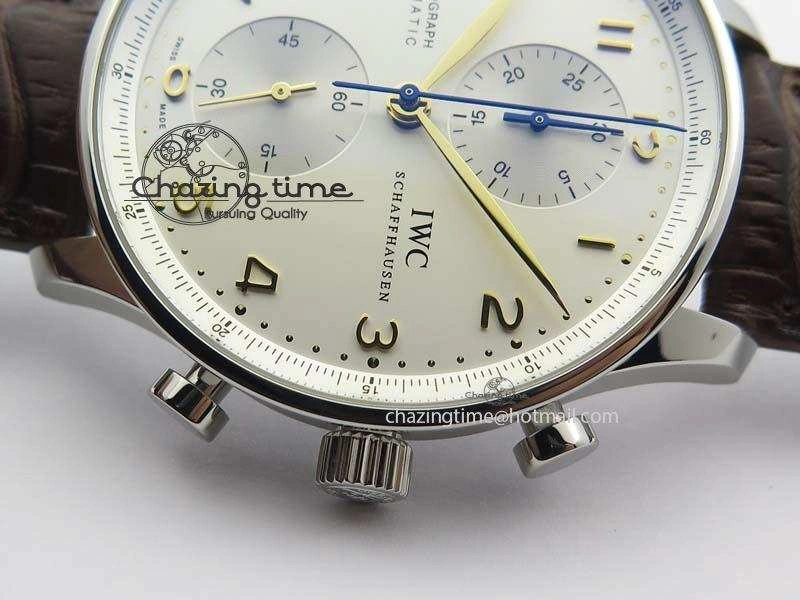 Portuguese IW371445 ZF 1:1 Best Edition SS White Dial Gold Markers On Brown Leather Strap A79350 V3
