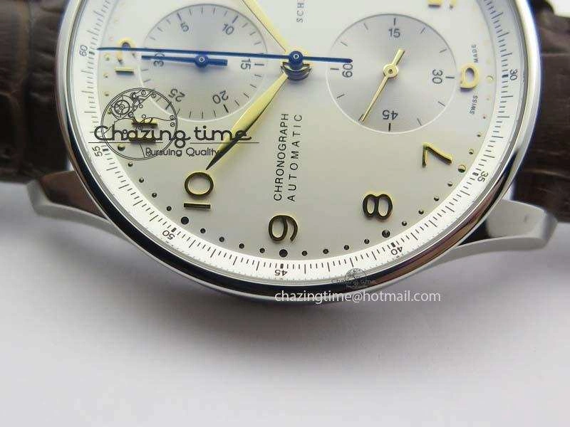Portuguese IW371445 ZF 1:1 Best Edition SS White Dial Gold Markers On Brown Leather Strap A79350 V3