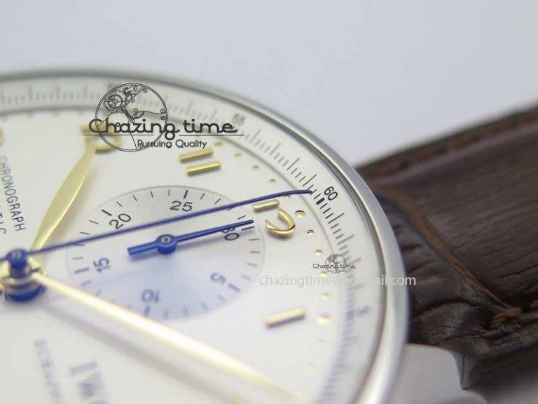 Portuguese IW371445 ZF 1:1 Best Edition SS White Dial Gold Markers On Brown Leather Strap A79350 V3