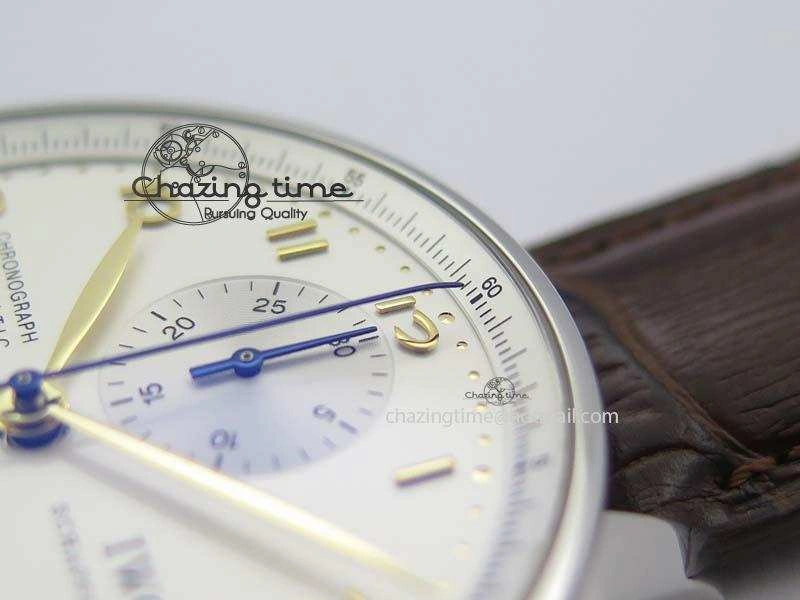 Portuguese IW371445 ZF 1:1 Best Edition SS White Dial Gold Markers On Brown Leather Strap A79350 V3