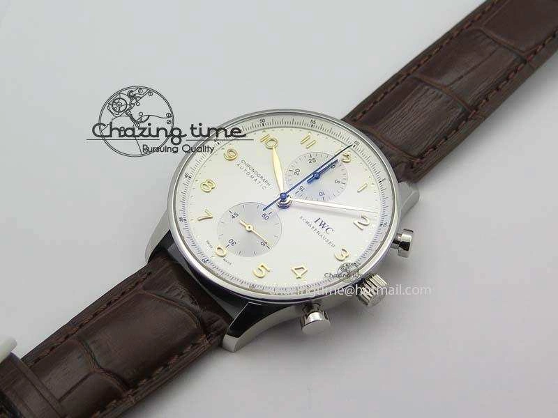 Portuguese IW371445 ZF 1:1 Best Edition SS White Dial Gold Markers On Brown Leather Strap A79350 V3