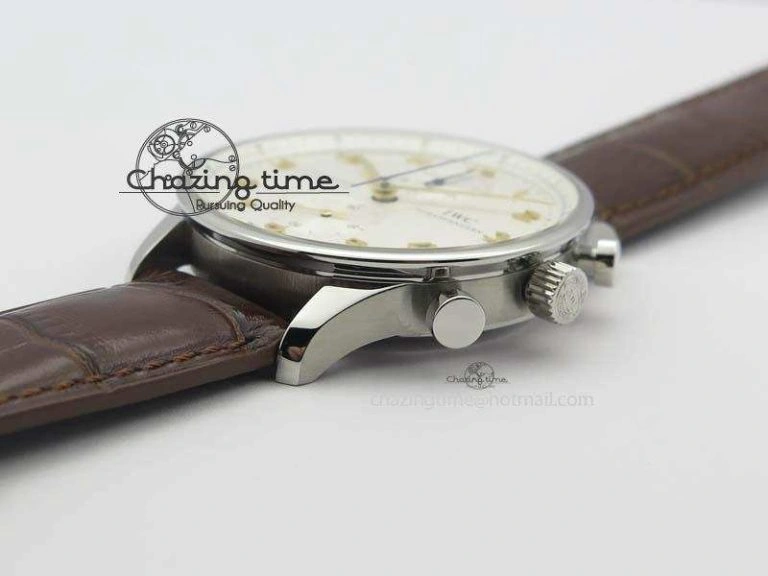 Portuguese IW371445 ZF 1:1 Best Edition SS White Dial Gold Markers On Brown Leather Strap A79350 V3