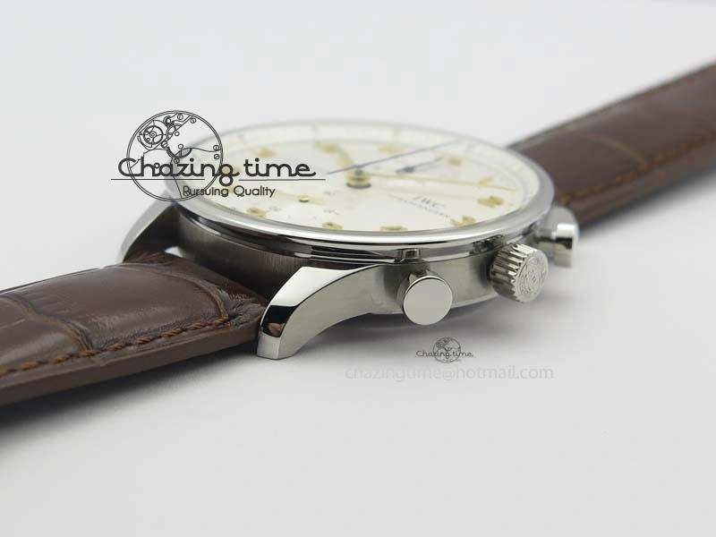 Portuguese IW371445 ZF 1:1 Best Edition SS White Dial Gold Markers On Brown Leather Strap A79350 V3