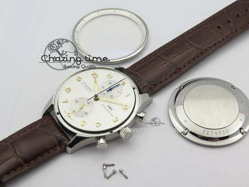 Portuguese IW371445 ZF 1:1 Best Edition SS White Dial Gold Markers On Brown Leather Strap A79350 V3