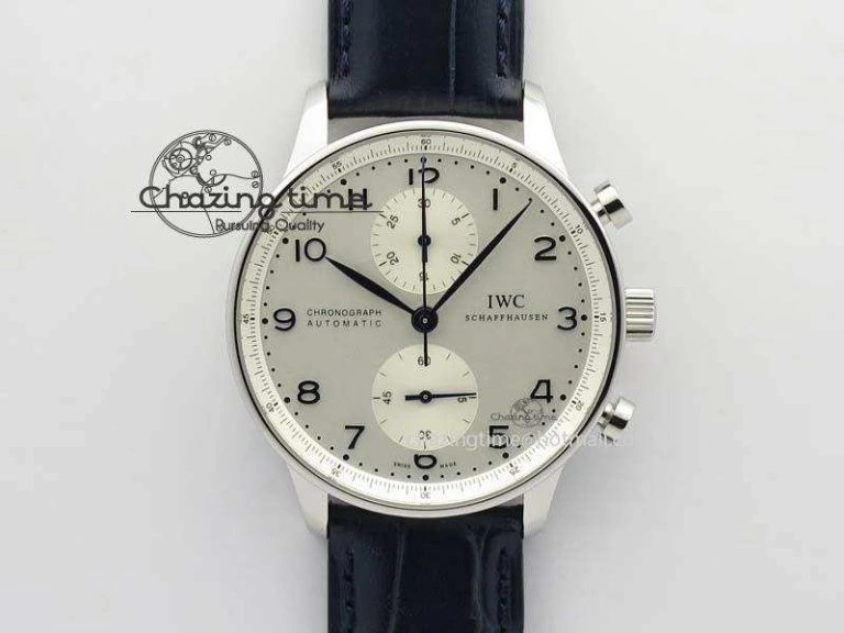 Portuguese IW371446 ZF 1:1 Best Edition SS White Dial Blue Markers On Blue Leather Strap  A79350 V3
