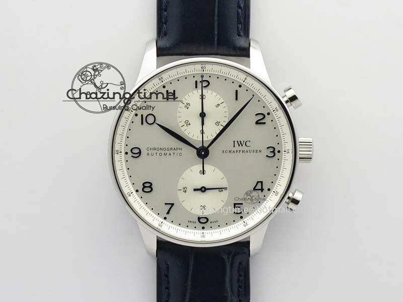 Portuguese IW371446 ZF 1:1 Best Edition SS White Dial Blue Markers On Blue Leather Strap  A79350 V3