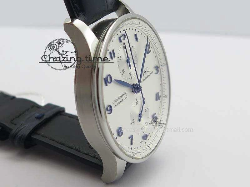 Portuguese IW371446 ZF 1:1 Best Edition SS White Dial Blue Markers On Blue Leather Strap  A79350 V3