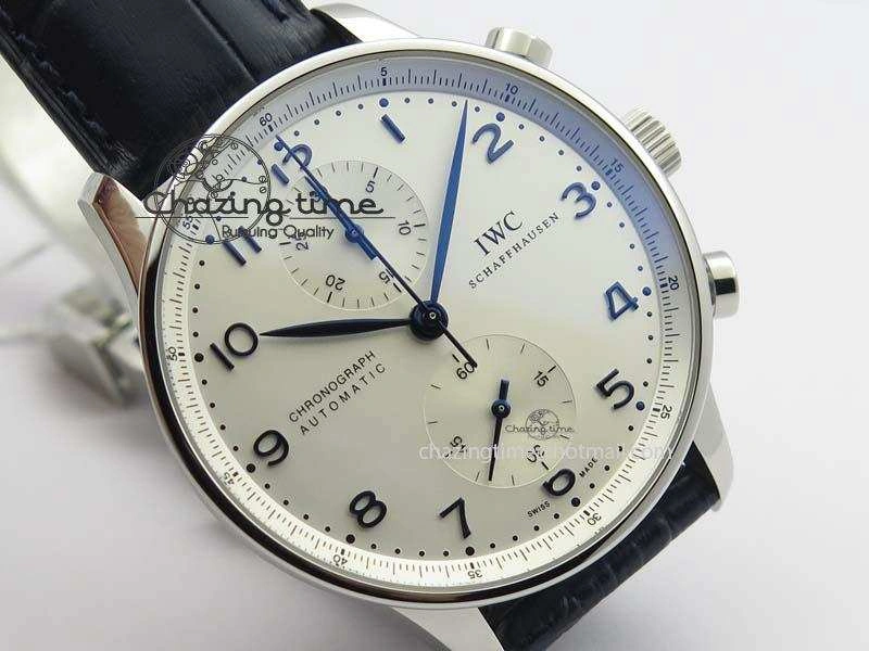 Portuguese IW371446 ZF 1:1 Best Edition SS White Dial Blue Markers On Blue Leather Strap  A79350 V3