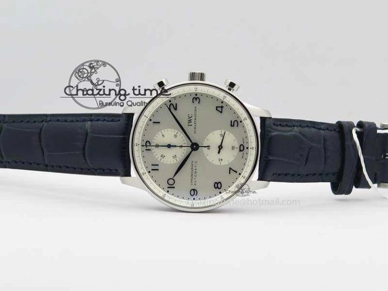 Portuguese IW371446 ZF 1:1 Best Edition SS White Dial Blue Markers On Blue Leather Strap  A79350 V3