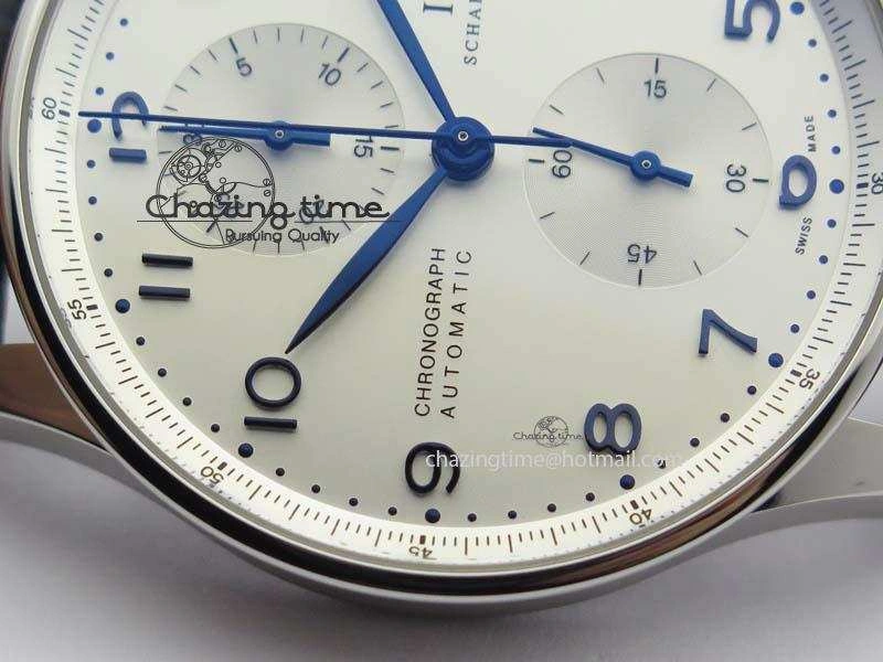 Portuguese IW371446 ZF 1:1 Best Edition SS White Dial Blue Markers On Blue Leather Strap  A79350 V3