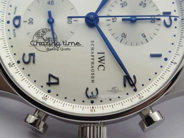 Portuguese IW371446 ZF 1:1 Best Edition SS White Dial Blue Markers On Blue Leather Strap  A79350 V3