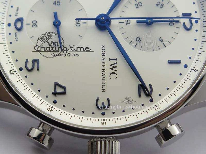 Portuguese IW371446 ZF 1:1 Best Edition SS White Dial Blue Markers On Blue Leather Strap  A79350 V3