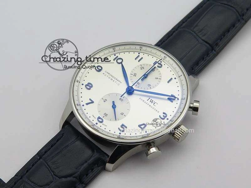 Portuguese IW371446 ZF 1:1 Best Edition SS White Dial Blue Markers On Blue Leather Strap  A79350 V3