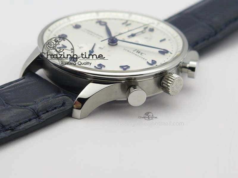 Portuguese IW371446 ZF 1:1 Best Edition SS White Dial Blue Markers On Blue Leather Strap  A79350 V3