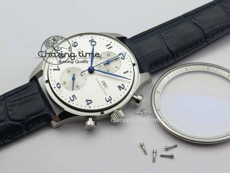 Portuguese IW371446 ZF 1:1 Best Edition SS White Dial Blue Markers On Blue Leather Strap  A79350 V3