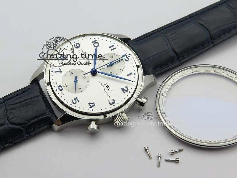 Portuguese IW371446 ZF 1:1 Best Edition SS White Dial Blue Markers On Blue Leather Strap  A79350 V3