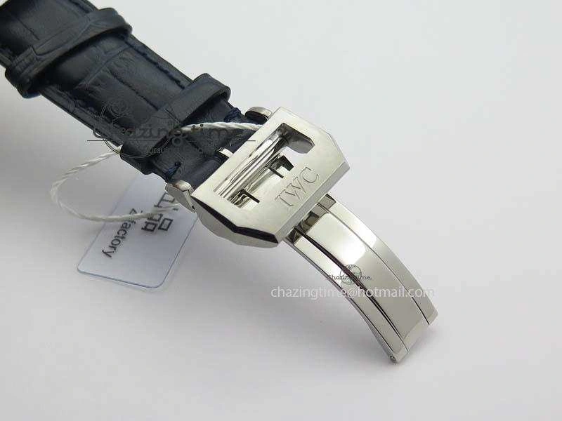 Portuguese IW371446 ZF 1:1 Best Edition SS White Dial Blue Markers On Blue Leather Strap  A79350 V3