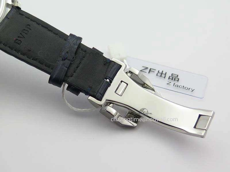 Portuguese IW371446 ZF 1:1 Best Edition SS White Dial Blue Markers On Blue Leather Strap  A79350 V3
