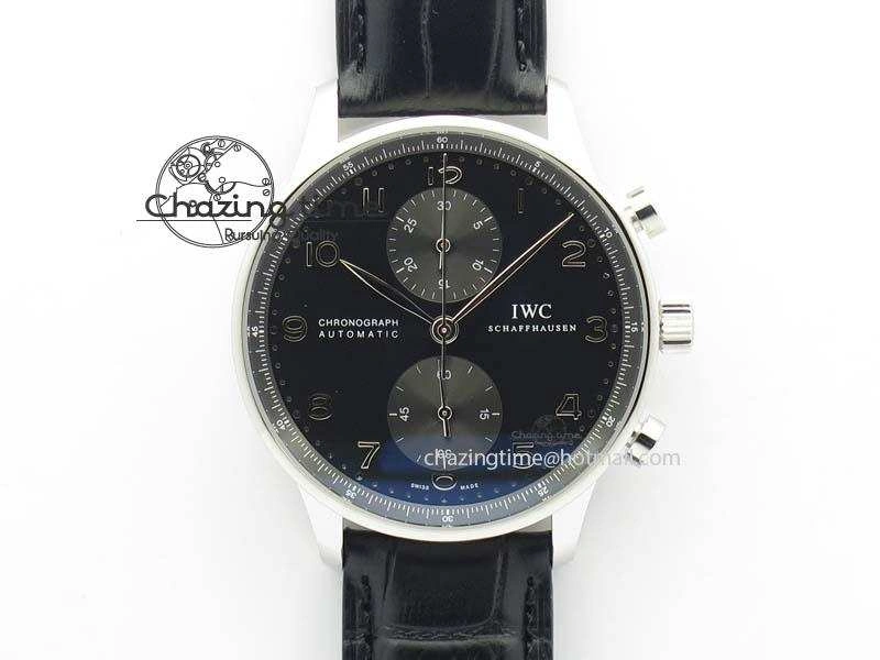 Portuguese IW371447 ZF 1:1 Best Edition SS Black Dial On Black Leather Strap A79350 V3