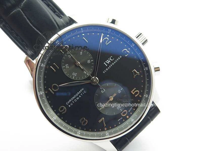 Portuguese IW371447 ZF 1:1 Best Edition SS Black Dial On Black Leather Strap A79350 V3