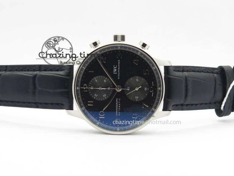 Portuguese IW371447 ZF 1:1 Best Edition SS Black Dial On Black Leather Strap A79350 V3