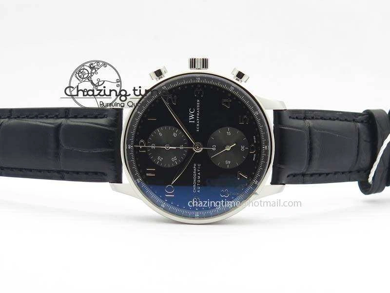 Portuguese IW371447 ZF 1:1 Best Edition SS Black Dial On Black Leather Strap A79350 V3