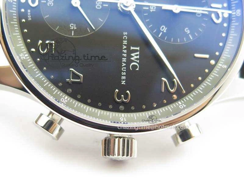 Portuguese IW371447 ZF 1:1 Best Edition SS Black Dial On Black Leather Strap A79350 V3