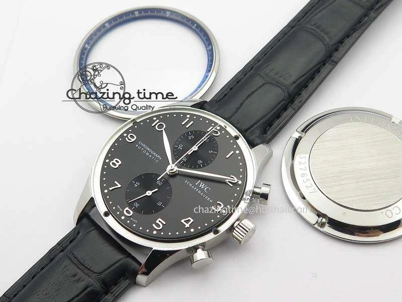 Portuguese IW371447 ZF 1:1 Best Edition SS Black Dial On Black Leather Strap A79350 V3