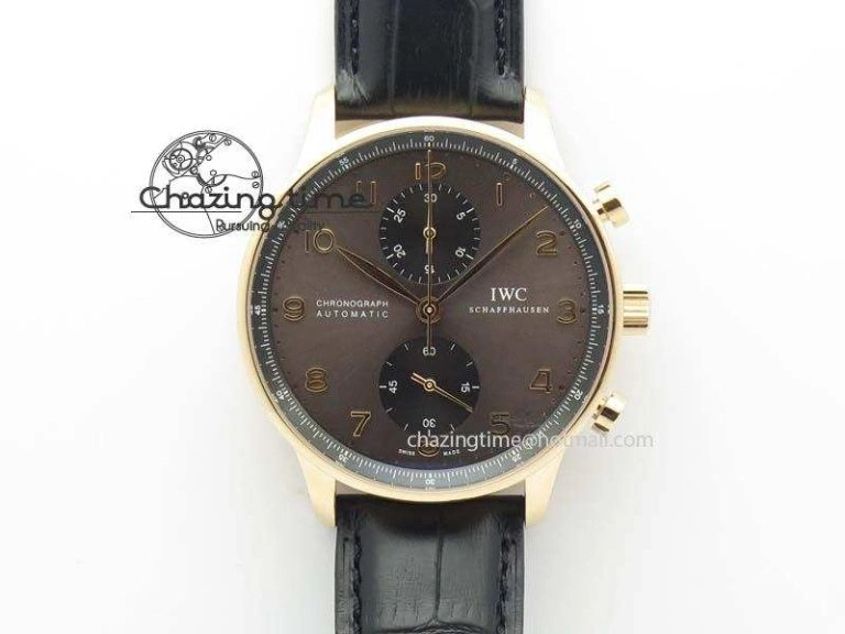 Portuguese IW371482 ZF 1:1 Best Edition RG Gray Dial Gold Markers On Black Leather Strap A79350