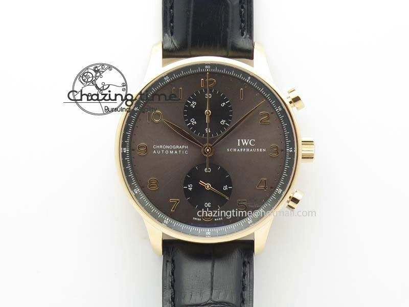 Portuguese IW371482 ZF 1:1 Best Edition RG Gray Dial Gold Markers On Black Leather Strap A79350