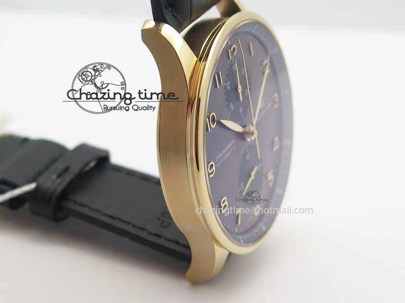 Portuguese IW371482 ZF 1:1 Best Edition RG Gray Dial Gold Markers On Black Leather Strap A79350