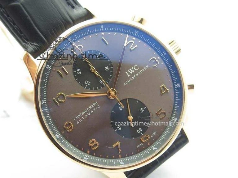 Portuguese IW371482 ZF 1:1 Best Edition RG Gray Dial Gold Markers On Black Leather Strap A79350