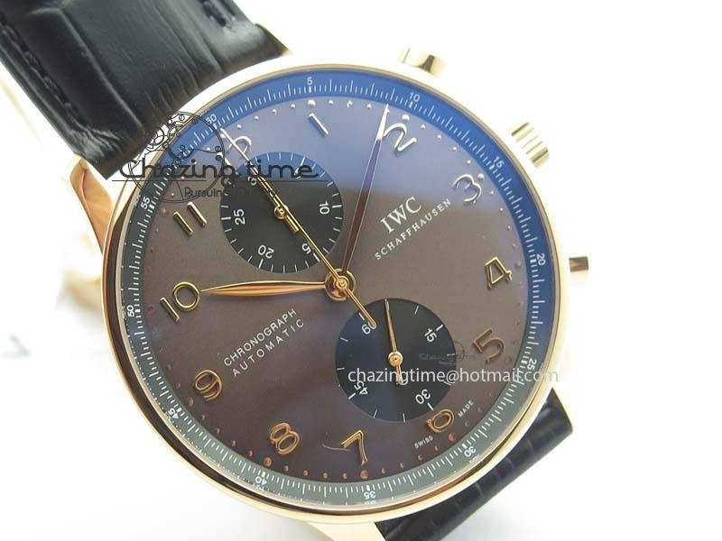 Portuguese IW371482 ZF 1:1 Best Edition RG Gray Dial Gold Markers On Black Leather Strap A79350