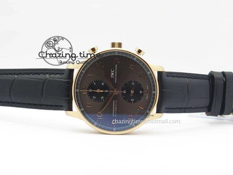 Portuguese IW371482 ZF 1:1 Best Edition RG Gray Dial Gold Markers On Black Leather Strap A79350