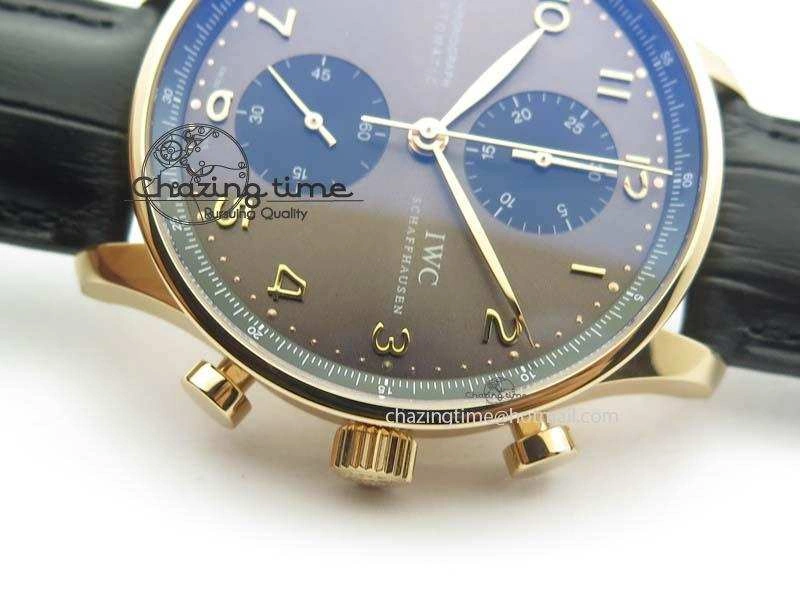 Portuguese IW371482 ZF 1:1 Best Edition RG Gray Dial Gold Markers On Black Leather Strap A79350