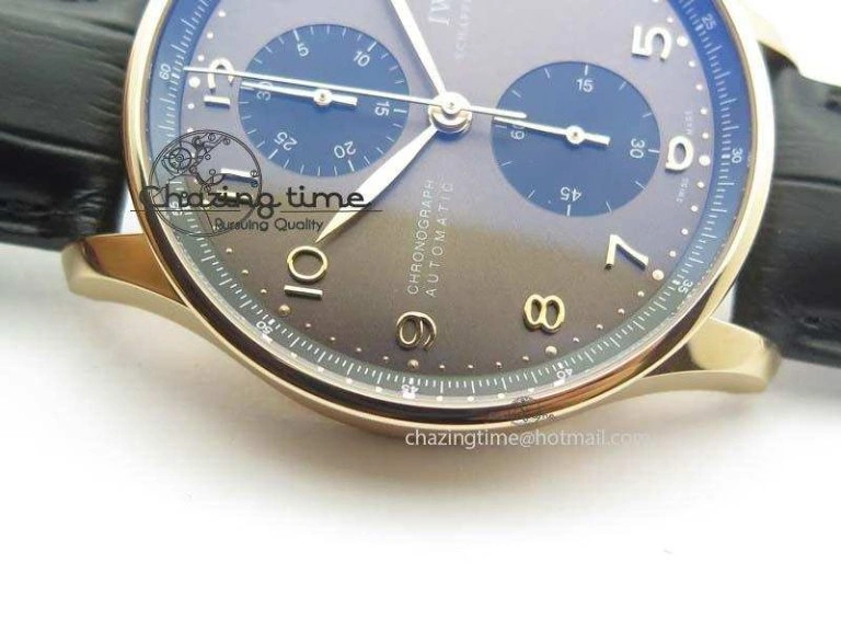 Portuguese IW371482 ZF 1:1 Best Edition RG Gray Dial Gold Markers On Black Leather Strap A79350